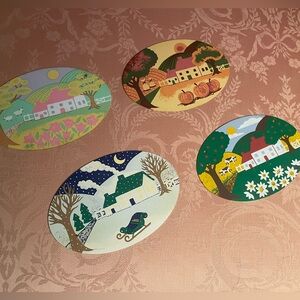 Set of 4 oval vintage country painted decorative wall hangings